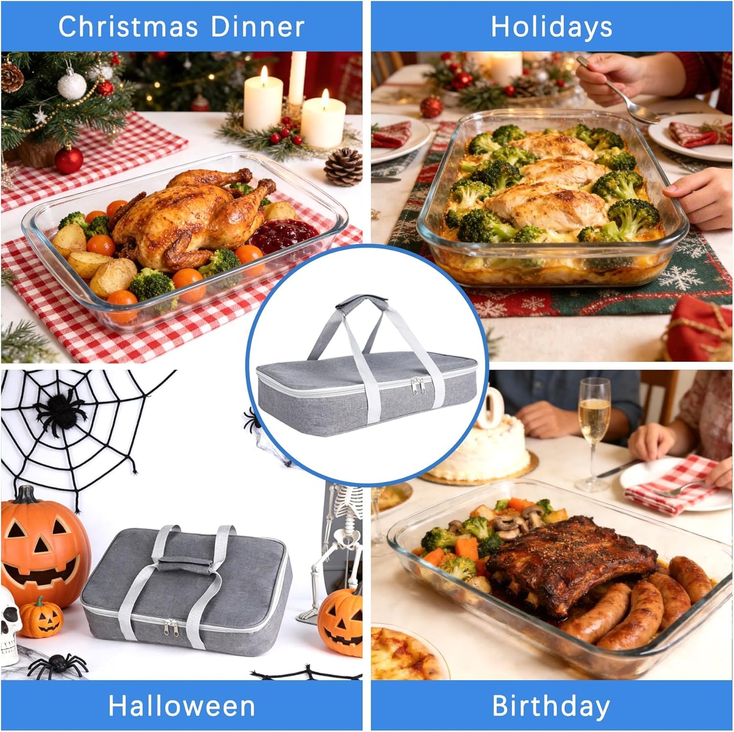9x13 Glass Baking Dish With Lid - 3qt Glass Casserole With Carrier Insulated Bag For Hot Or Cold Food - Large Casserole Dish For Oven Potluck Party Picnic Cookouts