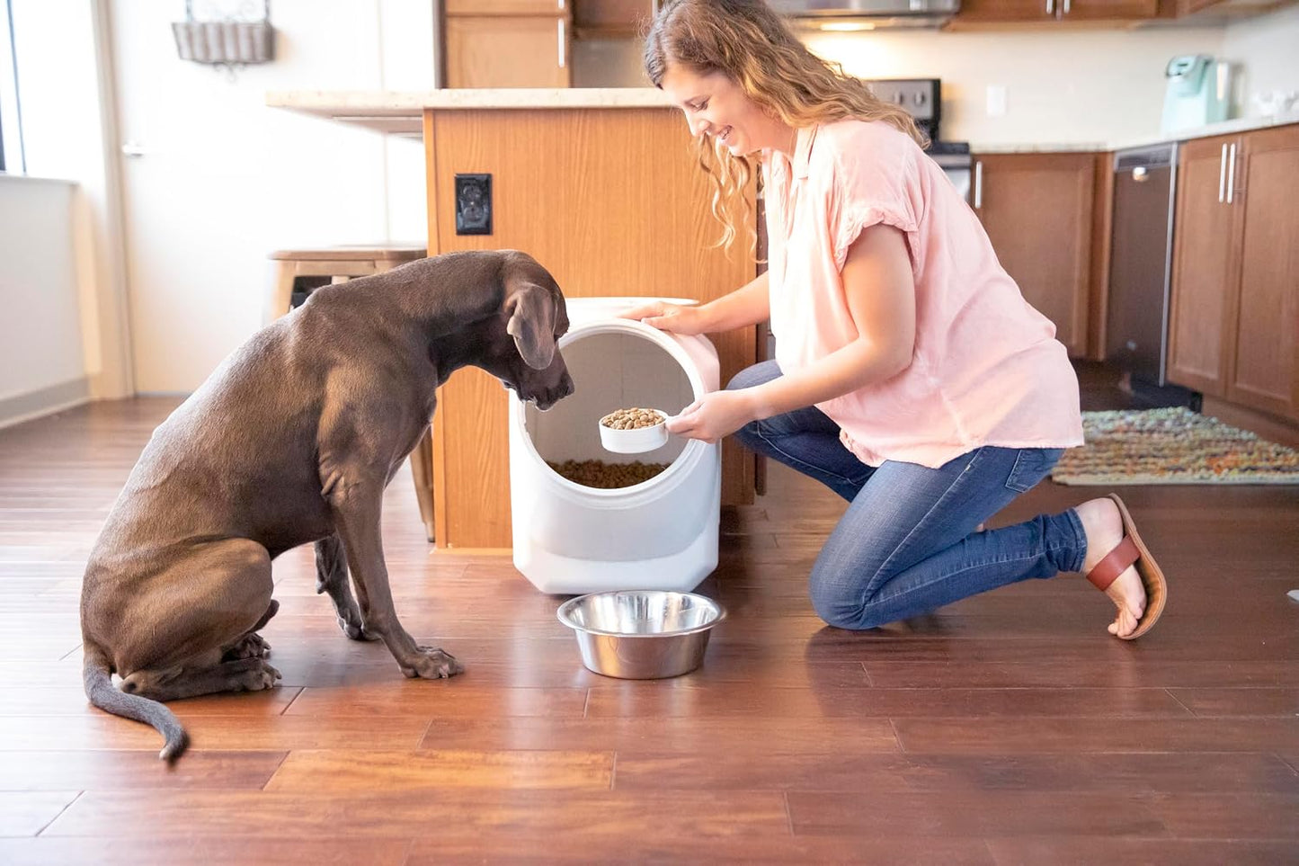 Vittles Vault Traditional Pet Food Storage Container For Dog Kibbles/Bird Seed/Oatmeal/Rice/Flour/Cereal, BPA Free Plastic, Sealed Airtight For Cat Food, Up To 30 lb, Made in USA, With Scoop, Gray