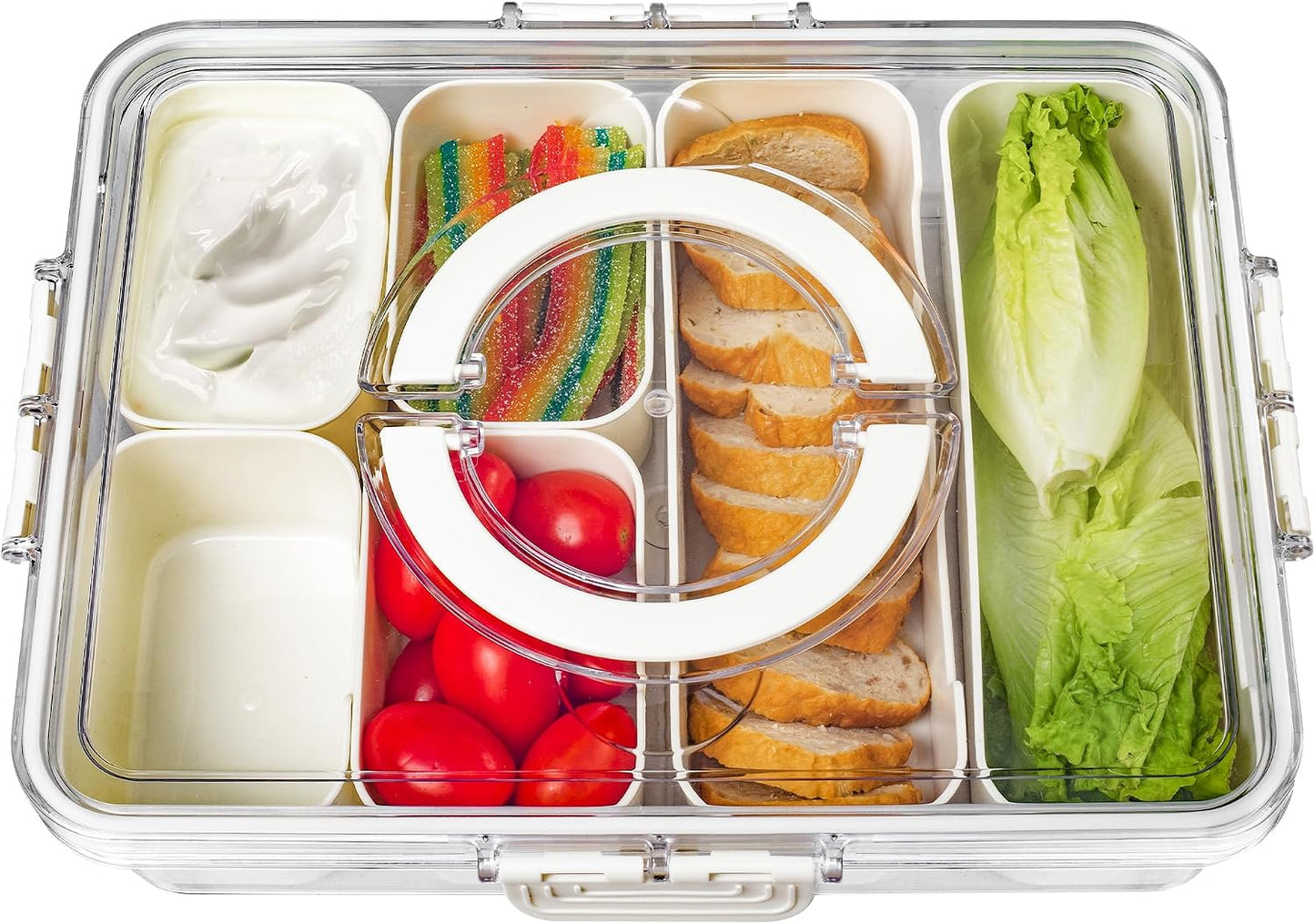Bandesun Divided Serving Tray with Lid and Handle - Snackle Box Charcuterie Container for Portable Snack Platters - Clear Organizer for Candy, Fruits, Snacks，Nuts - Perfect (Pack of 2)