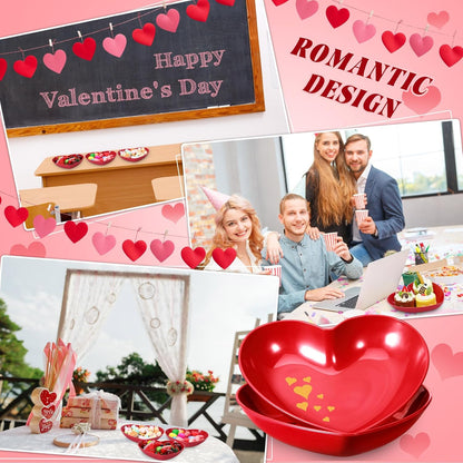 Reallnaive 6 Pcs 8.7 Inch Valentines Day Heart Shaped Plates Dessert Bowls Appetizer Plates Salad Bowls for Gift Valentine's Day Anniversary Party Supplies