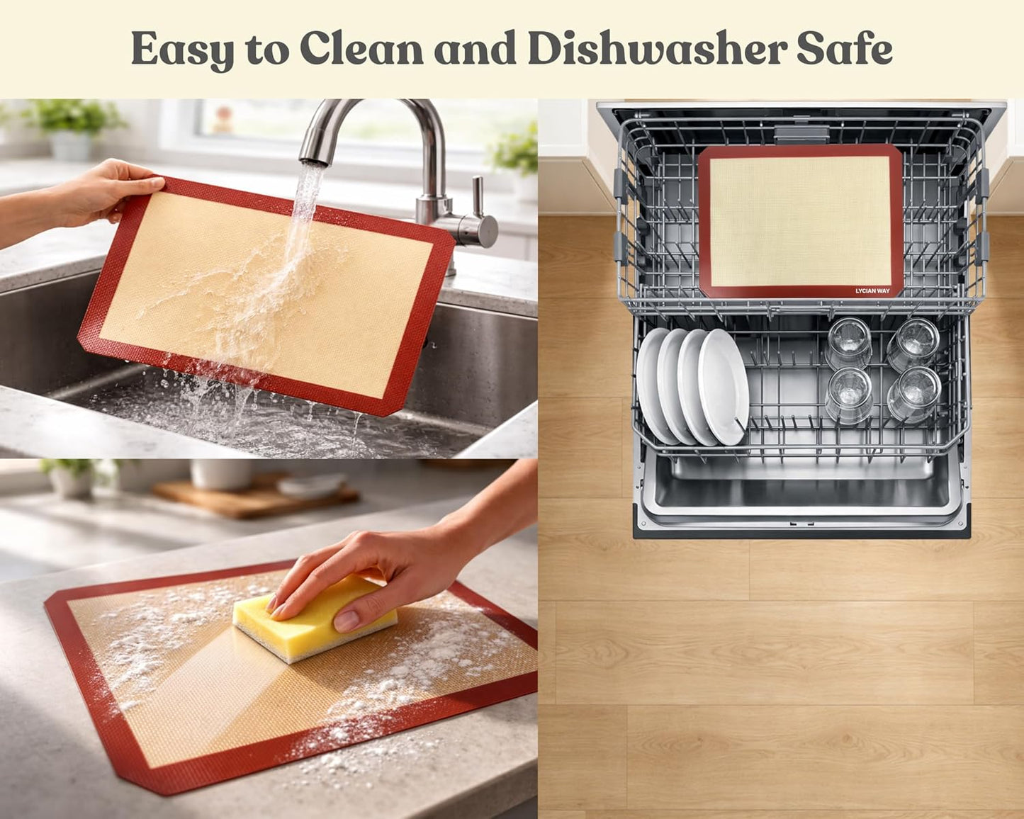Silicone Pastry Mat with Measurements, 28 x 20 Inch Extra Thick Non-Slip Nonstick XL Baking Mat for Dough Rolling, Kneading, Fondant and Pie, Red