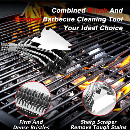 Professional Grill Brush and Scraper Kit - Heavy Duty BBQ Grill Brush with Stainless Steel Scrubber, Outdoor Grill Cleaning Brush Tools for Home, Restaurant & Commercial Use