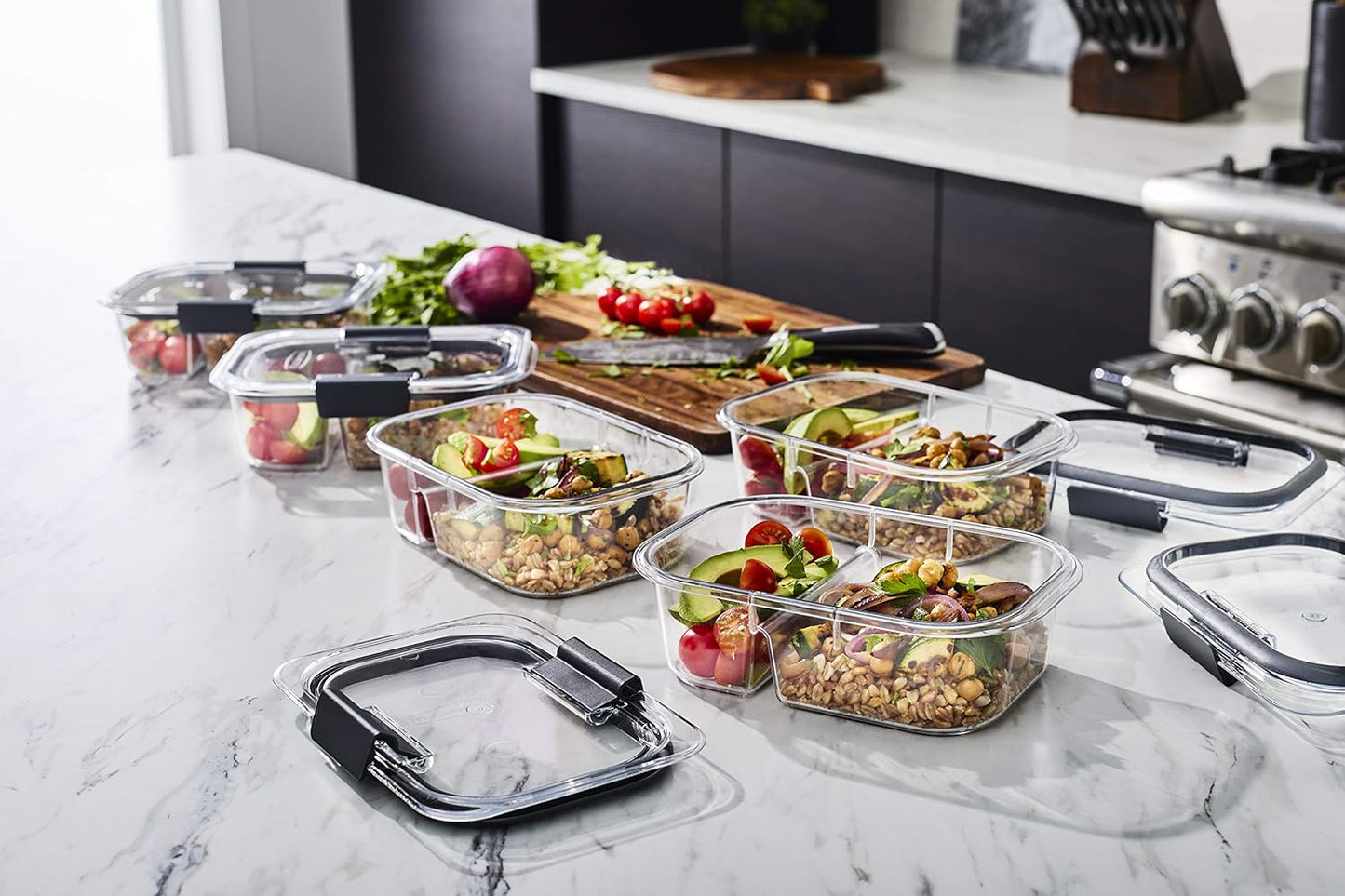 Rubbermaid Brilliance BPA Free Airtight Food Storage Containers with Lids, Set of 4 (4.7 Cup) Ideal for Lunch, Meal Prep, and Leftovers