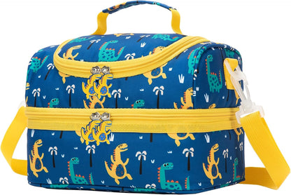 Insulated Kids Dual Compartment Lunch Bags Tote for Girls Boys Toddler School Picnic Food Cooler Thermal with Strap Lunch Boxes Blue Unicorn