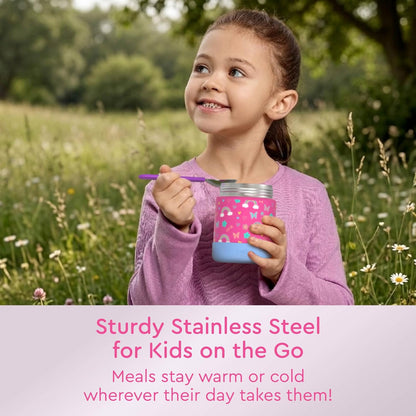 Bentgo Kids Stainless Steel Food Jar - 11oz Leak-Proof Double Insulated Hot or Cold Food Container with Removable Silicone Bumper, Dishwasher Safe, Easy Open Lid, Ages 3+ (Trucks)