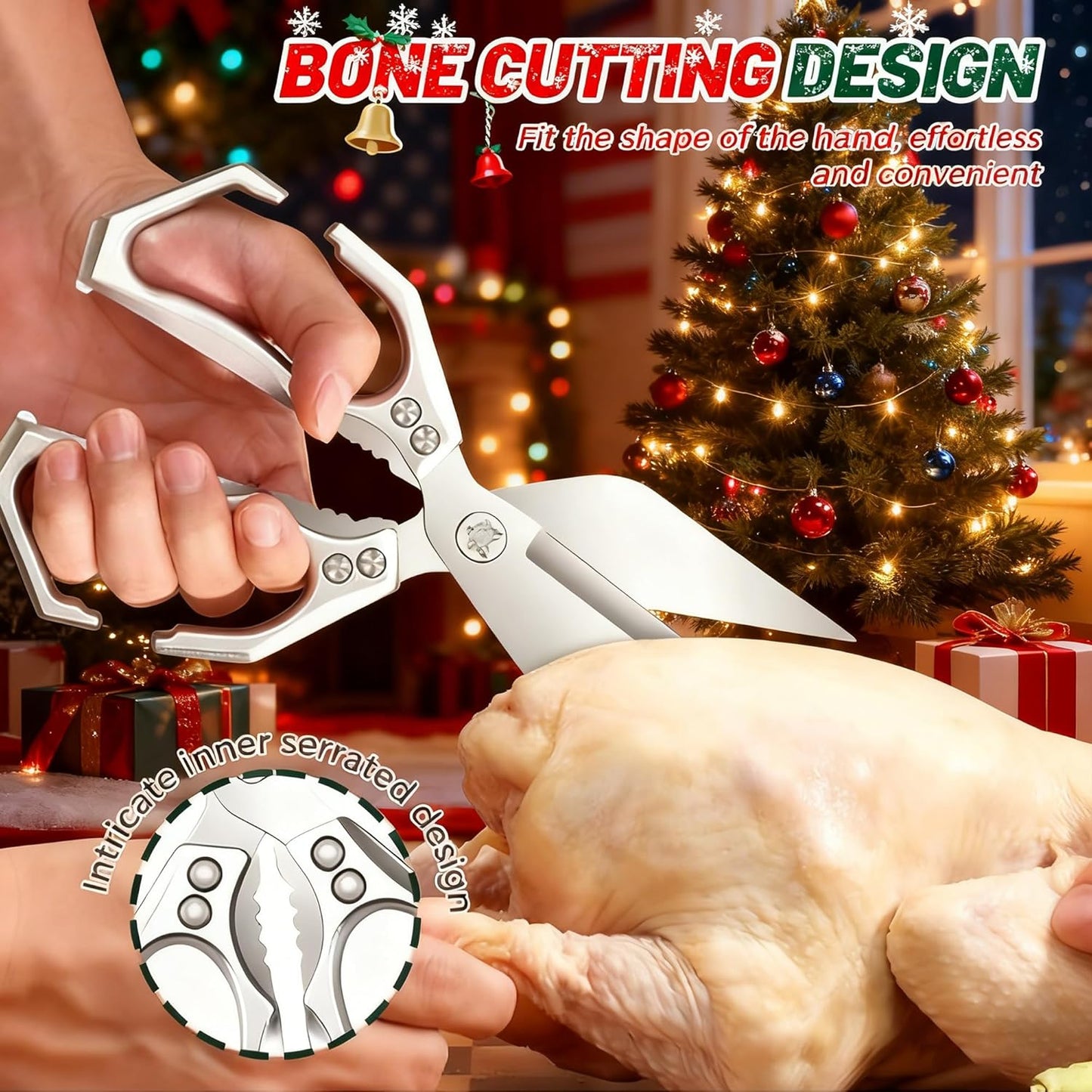 Multifunctional Heavy Duty Kitchen Shears,Kitchen Shears for Cutting Chicken,Kitchen Scissors for Food, Japanese High-Carbon Steel Culinary Poultry Shears, for Chicken,Meat,Fish,Bone Cutting(Silver)