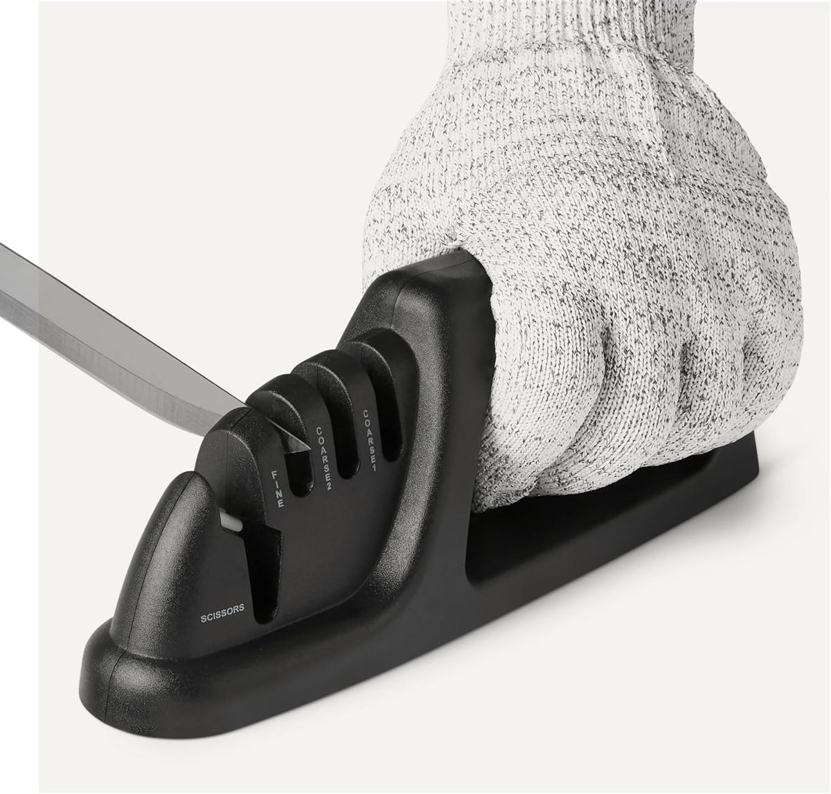 Amazon Basics 4-in-1 Kitchen Knife Sharpener with Nonslip Base, Includes Safety Glove