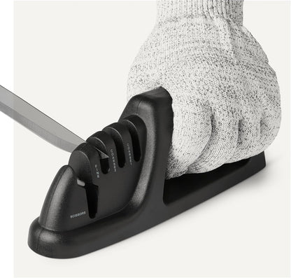 Amazon Basics 4-in-1 Kitchen Knife Sharpener with Nonslip Base, Includes Safety Glove