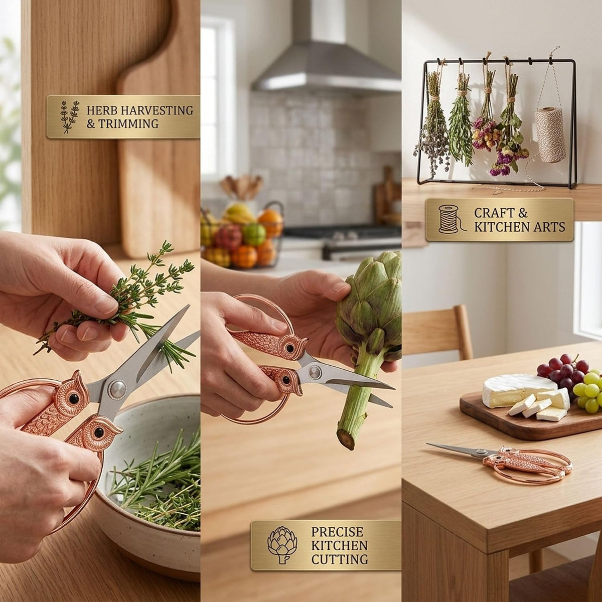 XSNBRD All Purpose Kitchen Scissors, Pearl Gold Stainless Owl Shears.