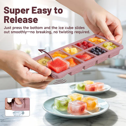 Silicone Freezer Trays with Lid for Soup, 1-Cup & 2-Cup Large Ice Cube Molds Food Storage Containers for Meal Prep, Freeze 500mL/250mL/125mL Portions – 2 Pack