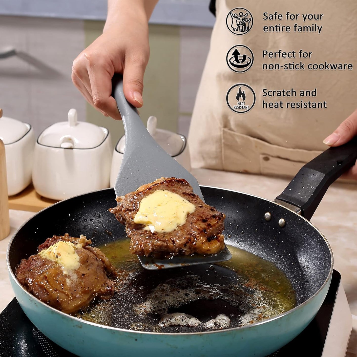Tongjude Silicone Spurtle Set, Silicone Spatula Set, Heat Resistant Cooking Utensil for Nonstick Cookware, Serving，Baking, Whisking, Smashing, Scooping, Spreading, 4 Piece