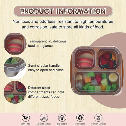 Honeydak 5 Pack Snack Containers 3 Compartment Bento Snack Boxes Divided Meal Prep Containers with Lids Reusable Adults Lunch Food Storage Box for School Work Travel(Elderberry)