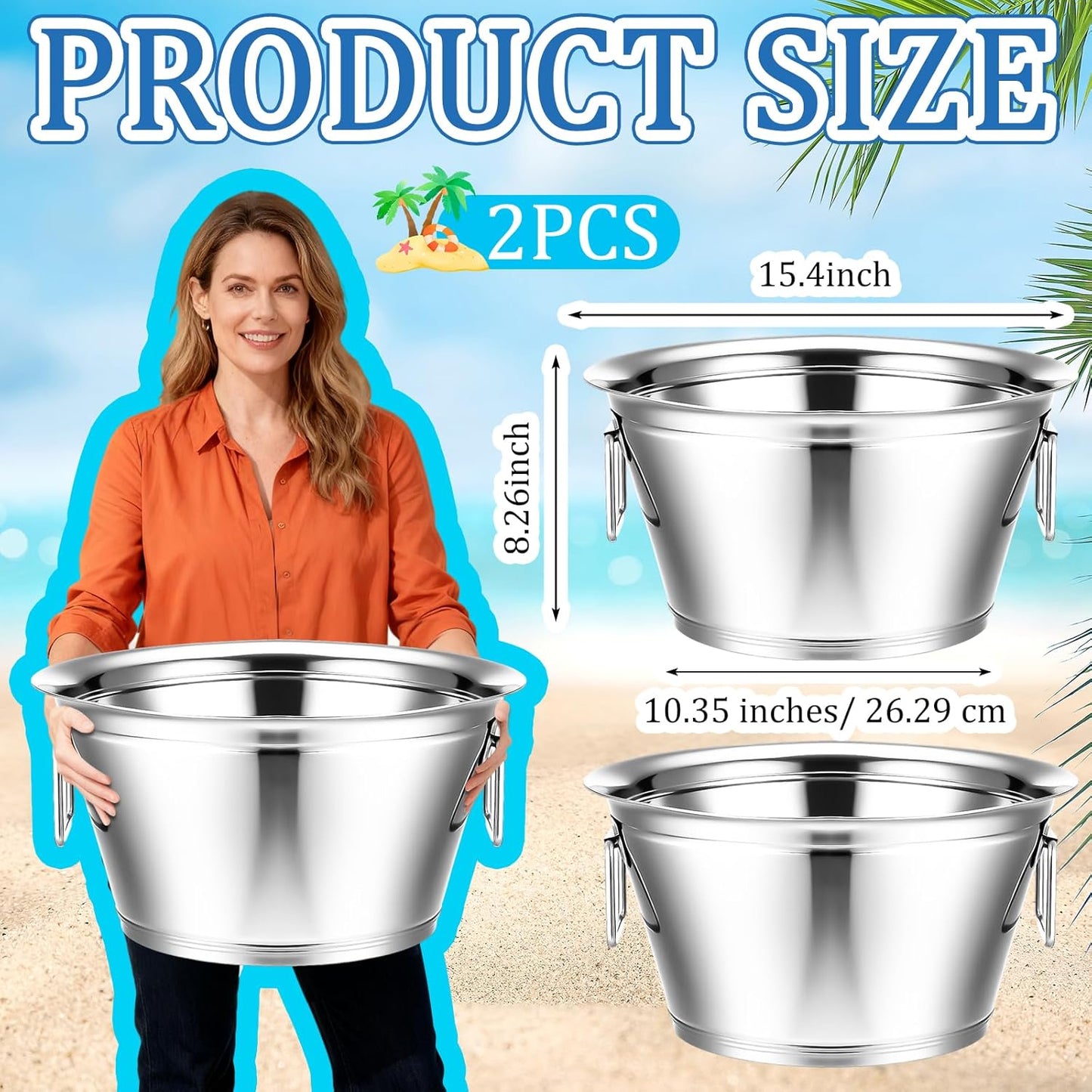 Maxdot Stainless Steel Beverage Tub Large Champagne Buckets 20-Quart 5-Gallon Insulated Ice Bucket for Parties with Double Hinged Handles Heavy Duty Drink Cooler Tub Wine Beer Chiller for Parties