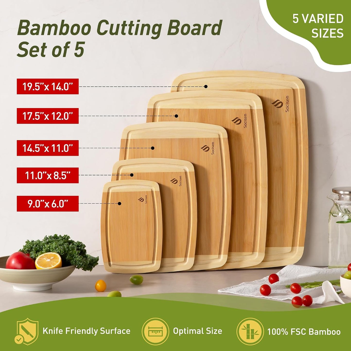 3 Packs Bamboo Cutting Board Set with Non Slip Feet and Over Sink Nice Solid Thick Wood Juice Groove Chopping Board Extra Large Big Small Best Hardwood Kitchen Counter Organic Vegetable
