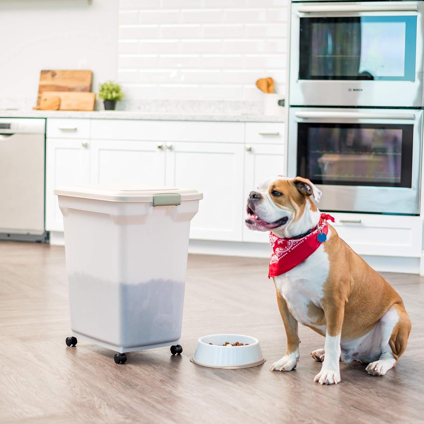 IRIS USA Dog Food Storage Container 58 Lb, Airtight Large Pet Food Storage Bin with Wheels, for Dog Cat Bird Chicken Food, Holds Up to 58 lbs, Keep Fresh, BPA Free, Made in USA, Black