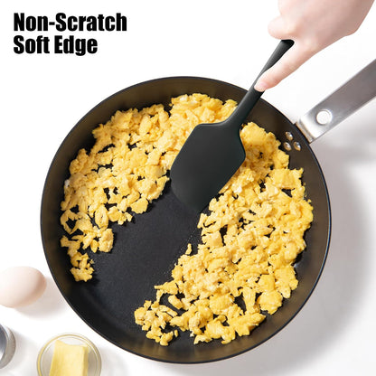 2-Piece Silicone Scraper & Spoon Spatulas: Doosu 600°F Heat Resistant Food Grade BPA Free Rubber Baking Flat Spatula Kitchen Cooking Spoonula for Mixing Scraping Folding Stirring Serving (Aqua Sky)