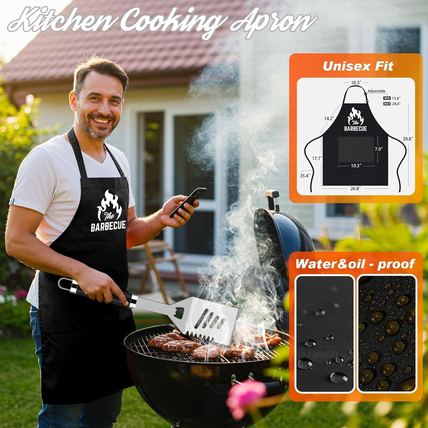 ROMANTICIST 26pcs Grilling Gifts for Men, Dad Gifts for Father's Day, Stainless Steel BBQ Grill Accessories Tools Set, Heavy Duty BBQ Utensils Kit with Apron, Thermometer, Mats in Aluminum Case Brown