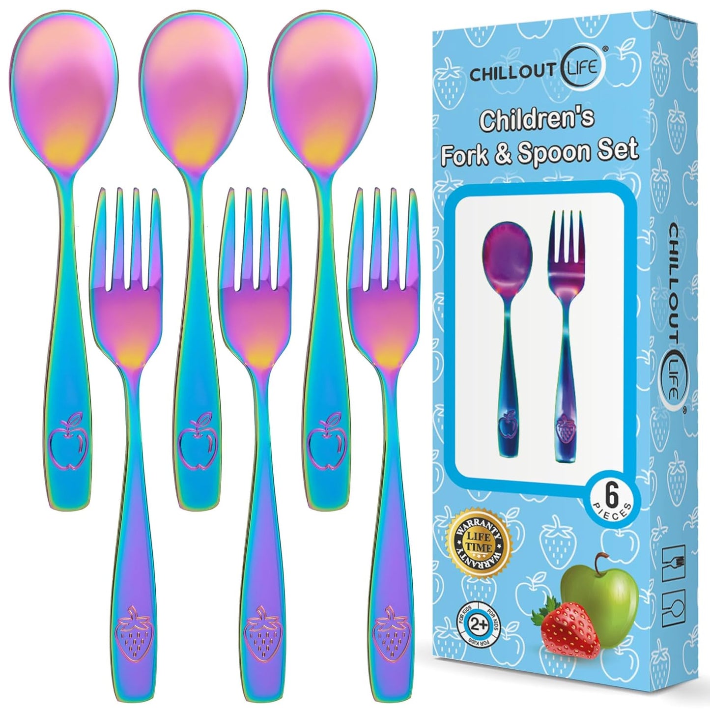 CHILLOUT LIFE Stainless Steel Kids Silverware Set 15 Pieces - Child and Toddler Safe Flatware - Kids Utensil Set - Metal Kids Cutlery Set Includes 5 Small Kids Spoons, 5 Forks & 5 Knives