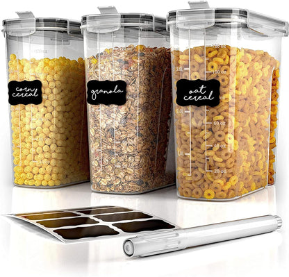 Simply Gourmet Airtight Flour and Sugar Containers with Lids – 3 Piece Kitchen Pantry Organization Set, BPA-Free Clear Plastic, Stackable Canisters for Baking Ingredients, Rice, Snacks, Cereal