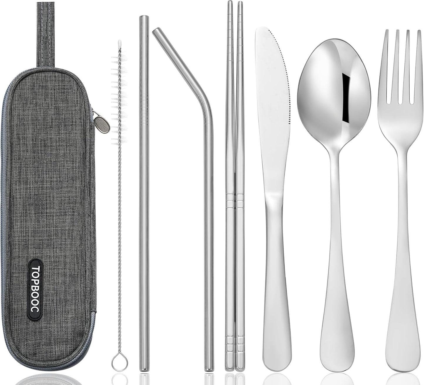Portable Stainless Steel Flatware Set, Travel Camping Cutlery Set, Portable Utensil Travel Silverware Dinnerware Set with a Waterproof Case (Pink)
