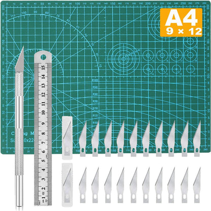 Self Healing Sewing Mat, Exacto Knife Precision Carving Craft Hobby Knife Kit for DIY Art Work Cutting, Hobby, Stencil, Scrapbooking-A4 (Pink)