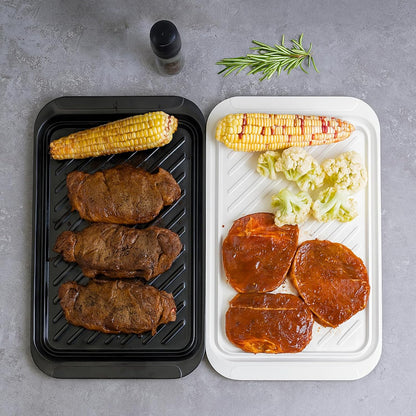 TP Grilling Prep and Serve Trays, 17 x 10.5 inch BBQ Trays for Cooked and Raw Foods, Set of 2 Melamine Serving Platters for Meats, Grill Accessories, Black and Red