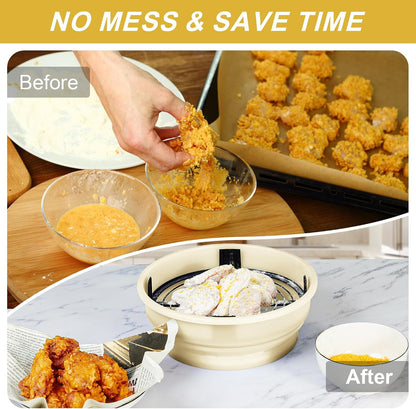 FJNATINH Collapsible Batter Bowl - Mess Free Better Breader Shaker Bowl with Lid Breading Shaker Container for Fried Fish, Fried Chicken, Onion Rings & More,No Leak,Easy to Store,Light Blue