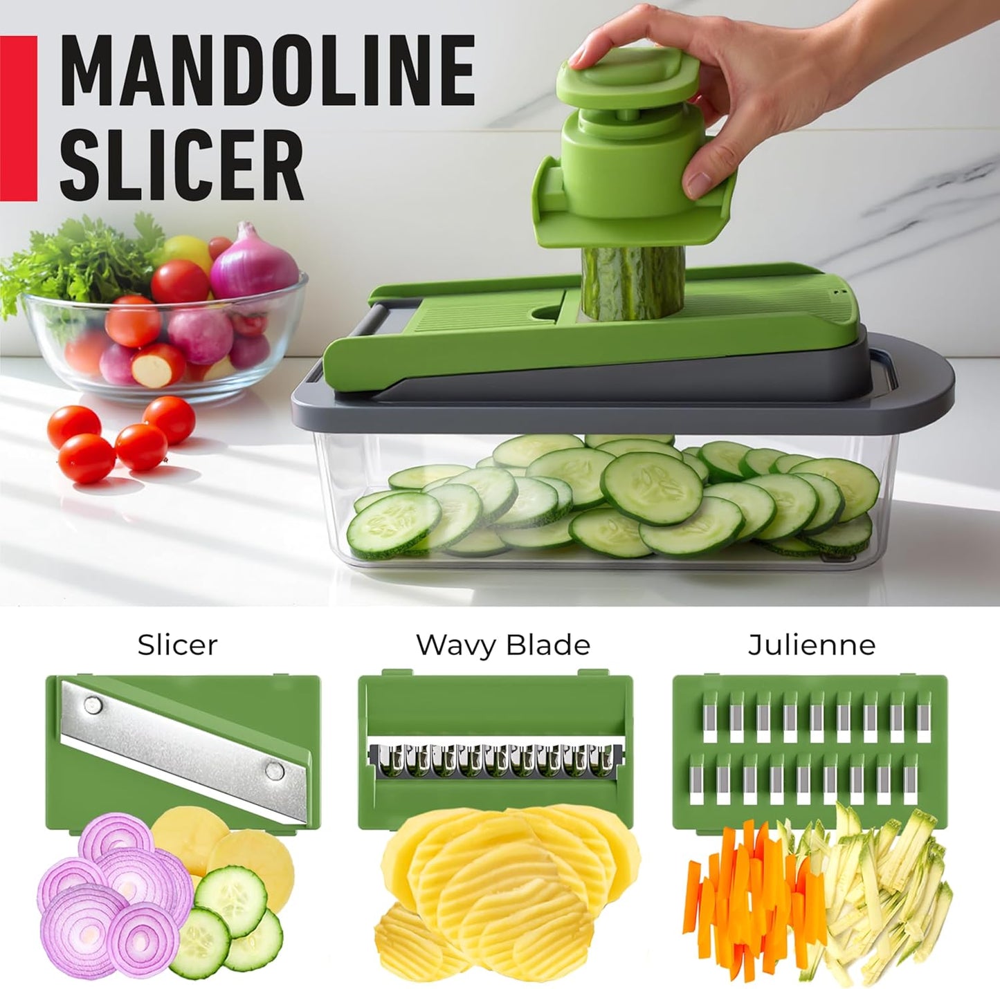 MUELLER HOME Pro-Series 10-in-1, 8 Blade Stainless Steel Multi Vegetable Chopper And Mandoline Slicer, Kitchen Tools and Gadgets, Food and Veggie Chopper, Mincer, Dicer, French Fry Cutter, Black