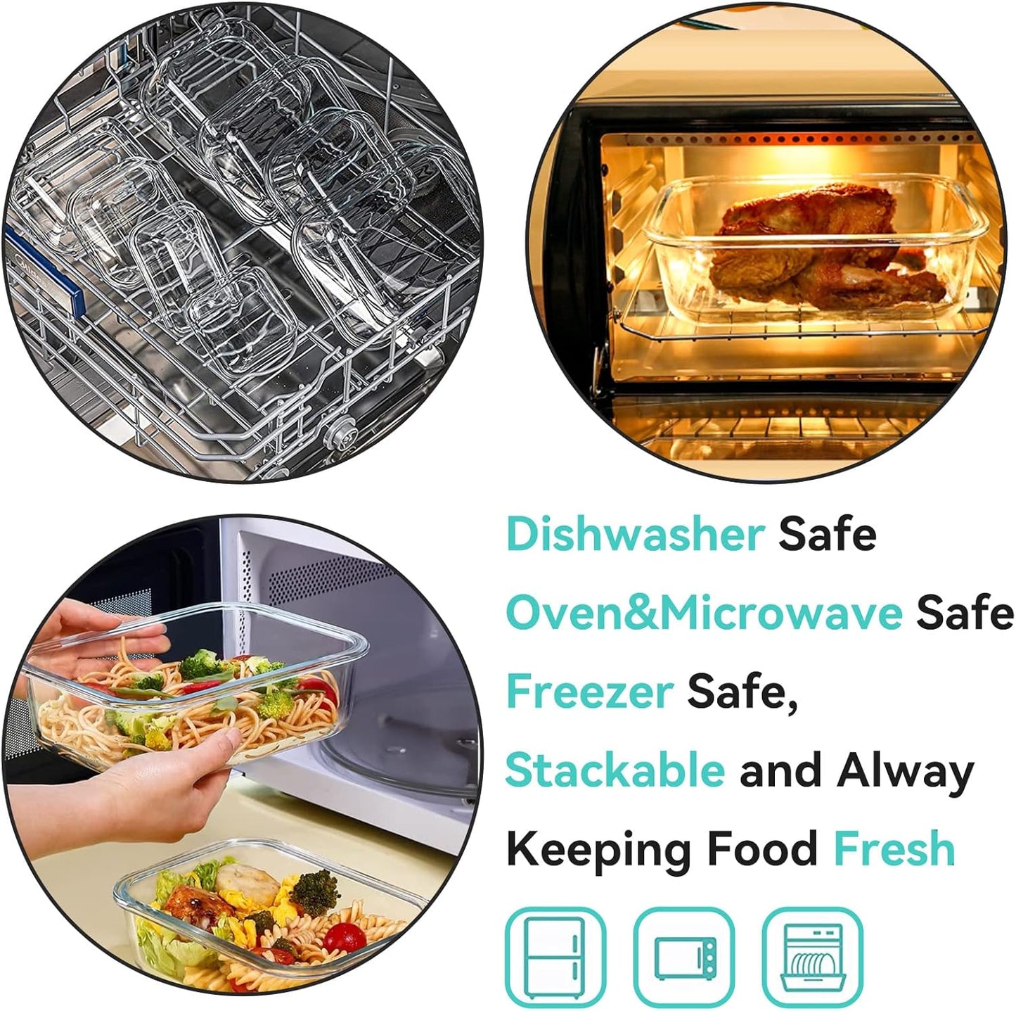 Luvan 2Pack 60Oz Large Glass Storage Containers with Lids, Meal Prep Food Container Set with Snap Airtight Lid for Baking, Microwave, Oven, BPA Free Leak Proof Freezer Dishwasher Safe