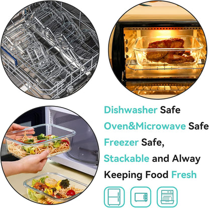 Luvan 2Pack 60Oz Large Glass Storage Containers with Lids, Meal Prep Food Container Set with Snap Airtight Lid for Baking, Microwave, Oven, BPA Free Leak Proof Freezer Dishwasher Safe