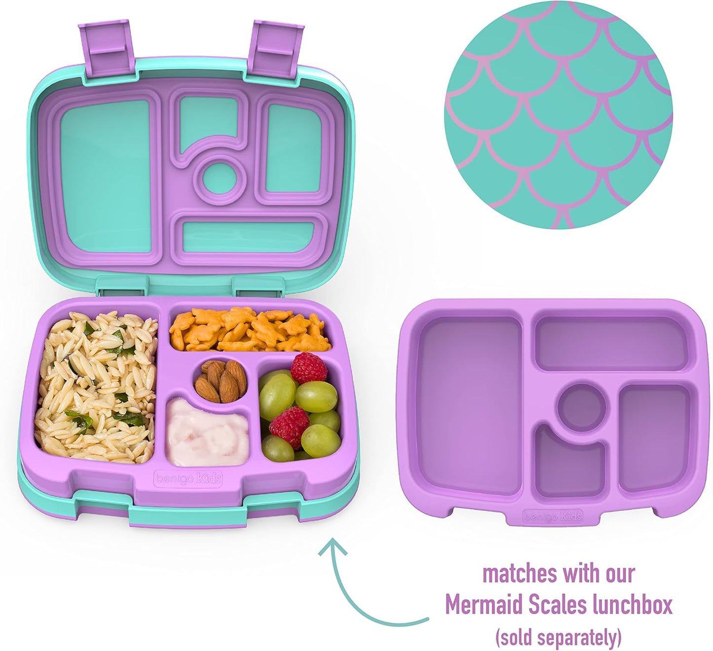 Bentgo® Kids Prints Tray with Transparent Cover - Reusable, BPA-Free, 5-Compartment Meal Prep Container with Built-In Portion Control for Healthy Meals At Home & On the Go (Mermaids in the Sea)