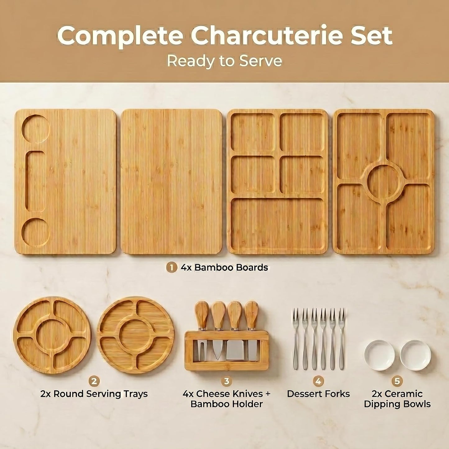 SPATIX Bamboo Charcuterie Boards Set Large Cheese Board Set with Charcuterie Accessories Perfect Birthday Gifts for Couple and House Warming Gifts New Home Gift
