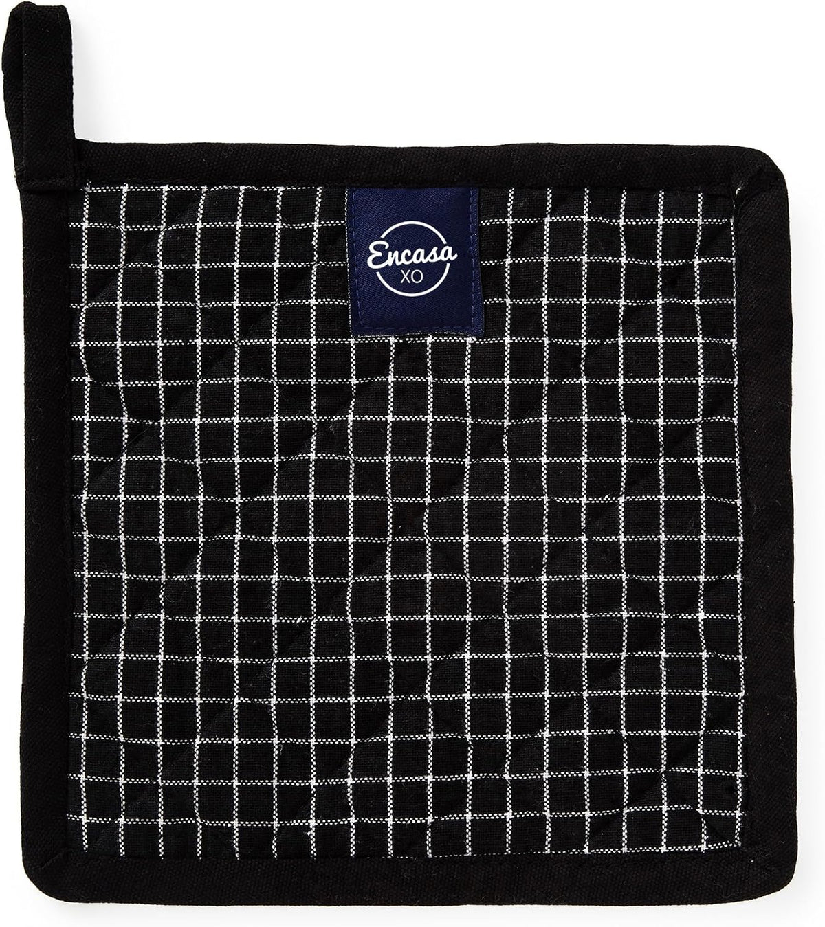 Encasa XO Pot Holders, Quilted Kitchen Hot Pads 8"x8" Black