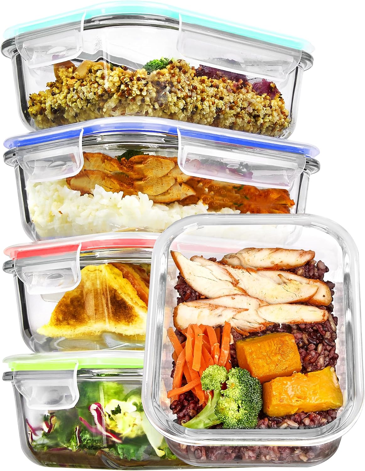 Vtopmart 10 Pack 35oz Glass Food Storage Containers with Lids, Meal Prep Containers, Airtight Reusable Lunch Container Set, Safe for Oven, Microwave, Freezer, and Dishwasher, Grey