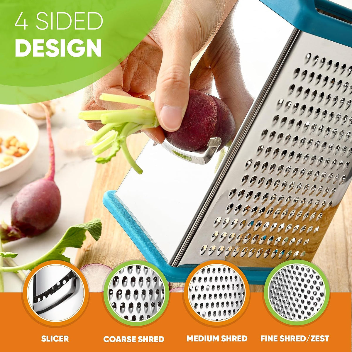 Spring Chef Stainless Steel XL Cheese Grater for Kitchen, Green