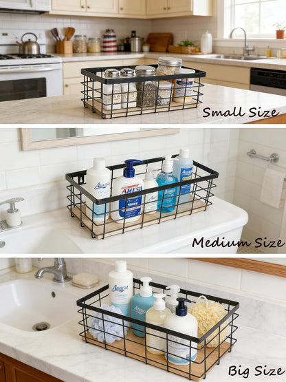 ShabbyDecor Metal Wire Basket with Handles Storage Organizer Stackable Organizing bin for Cabinet Shelf Countertop Under Sink Pantry for Kitchen,Bathroom,Laundry Closet, 1 Pack