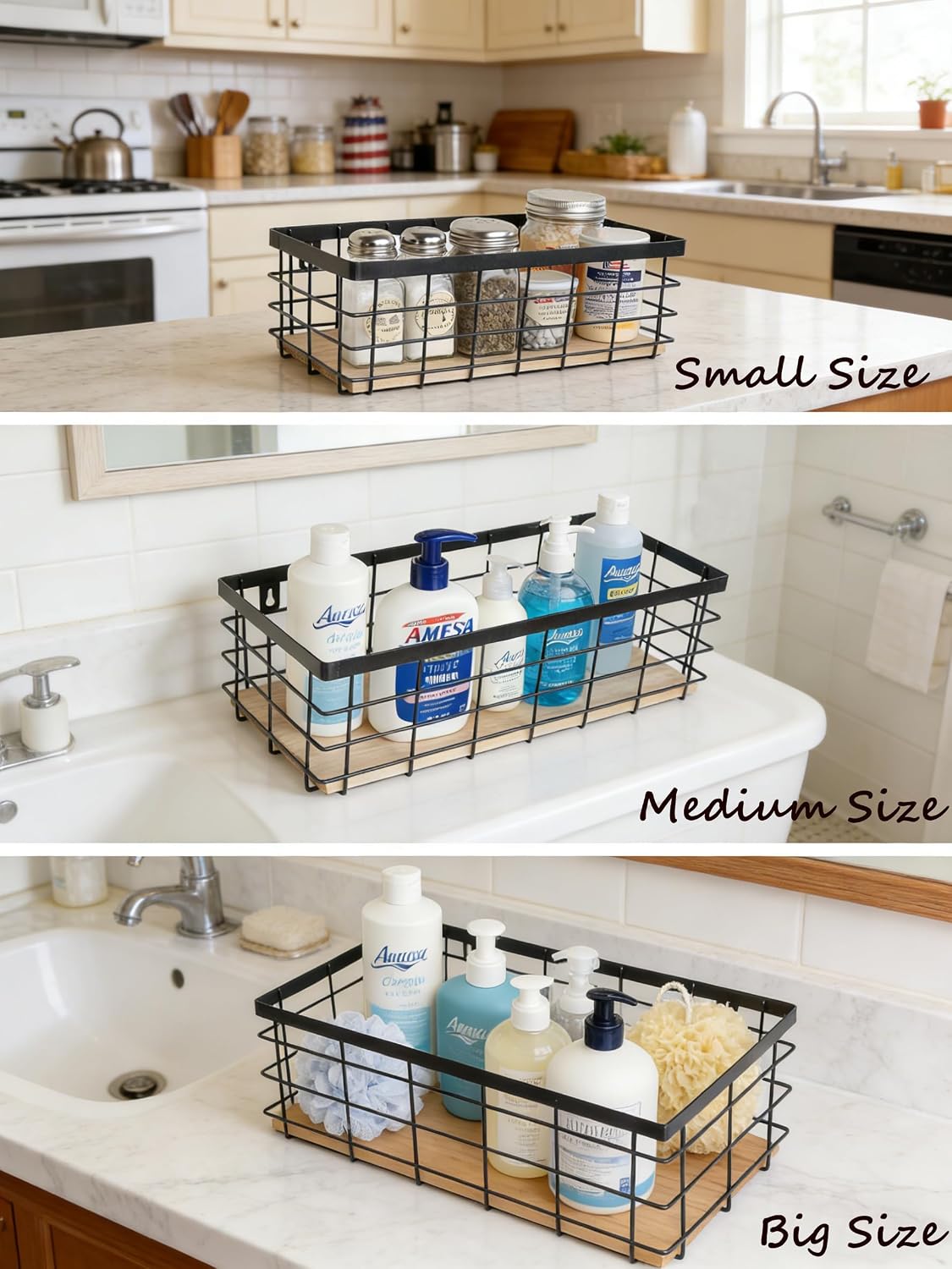 ShabbyDecor Metal Wire Basket with Handles Storage Organizer Stackable Organizing bin for Cabinet Shelf Countertop Under Sink Pantry for Kitchen,Bathroom,Laundry Closet, 1 Pack