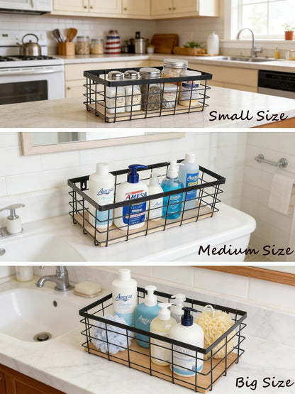 ShabbyDecor Metal Wire Basket with Handles Storage Organizer Stackable Organizing bin for Cabinet Shelf Countertop Under Sink Pantry for Kitchen,Bathroom,Laundry Closet, 1 Pack