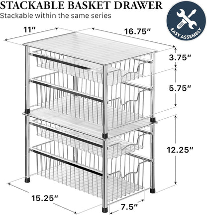 Simple Houseware Stackable Basket Drawer, Chrome