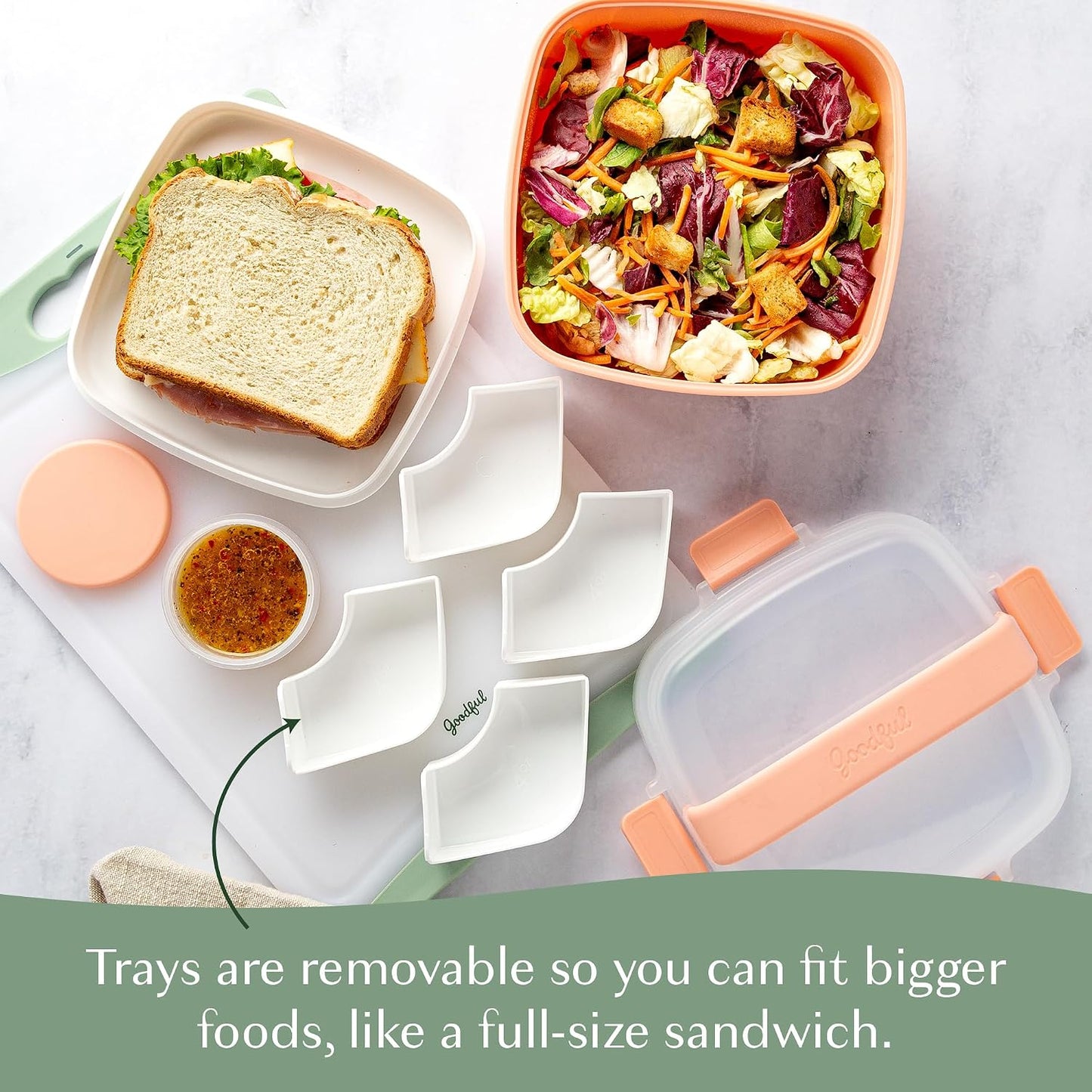 Goodful Stackable Lunch Box Container, Bento Style Food Storage with Removeable Compartments for Sandwich, Snacks, Toppings & Dressing, Leak-Proof and Made without BPA, 56-Ounce, Blue