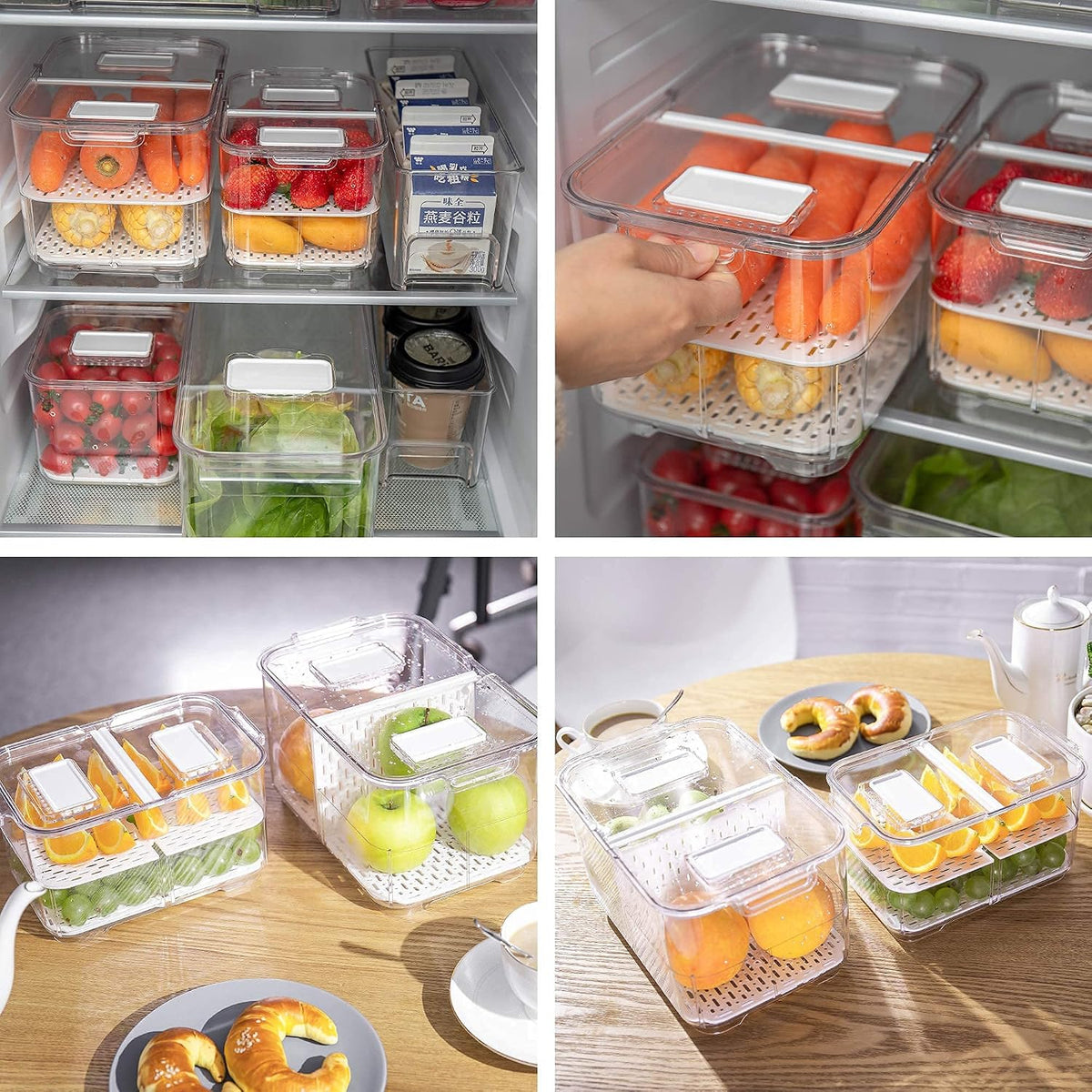 vacane 2 Pack Deli Meat Container for Fridge, Bacon Container with Lids for Refrigerator Fruit, Cold Cuts, Cheese Keeper Marinade Tray, Stackable Freezer Storage Containers