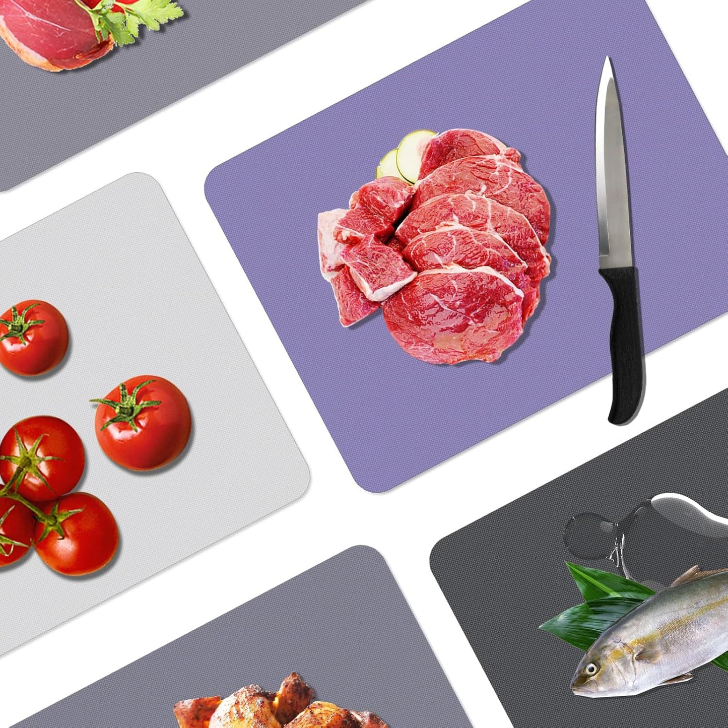WK Flexible Plastic Cutting Boards for Kitchen, Cutting Board Mats Set of 5, Nonslip Cutting Board for Meat, Thin Cutting Sheets with Hole, Dishwasher Safe, BPA Free, 14.5x11.5"