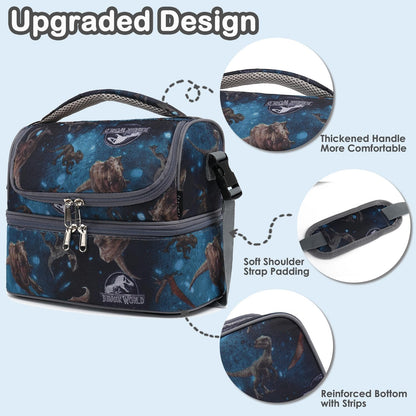 FlowFly Kids Double Decker Cooler Insulated Lunch Bag Large Tote for Boys, Girls, Men, Women, With Adjustable Strap, Unicorn
