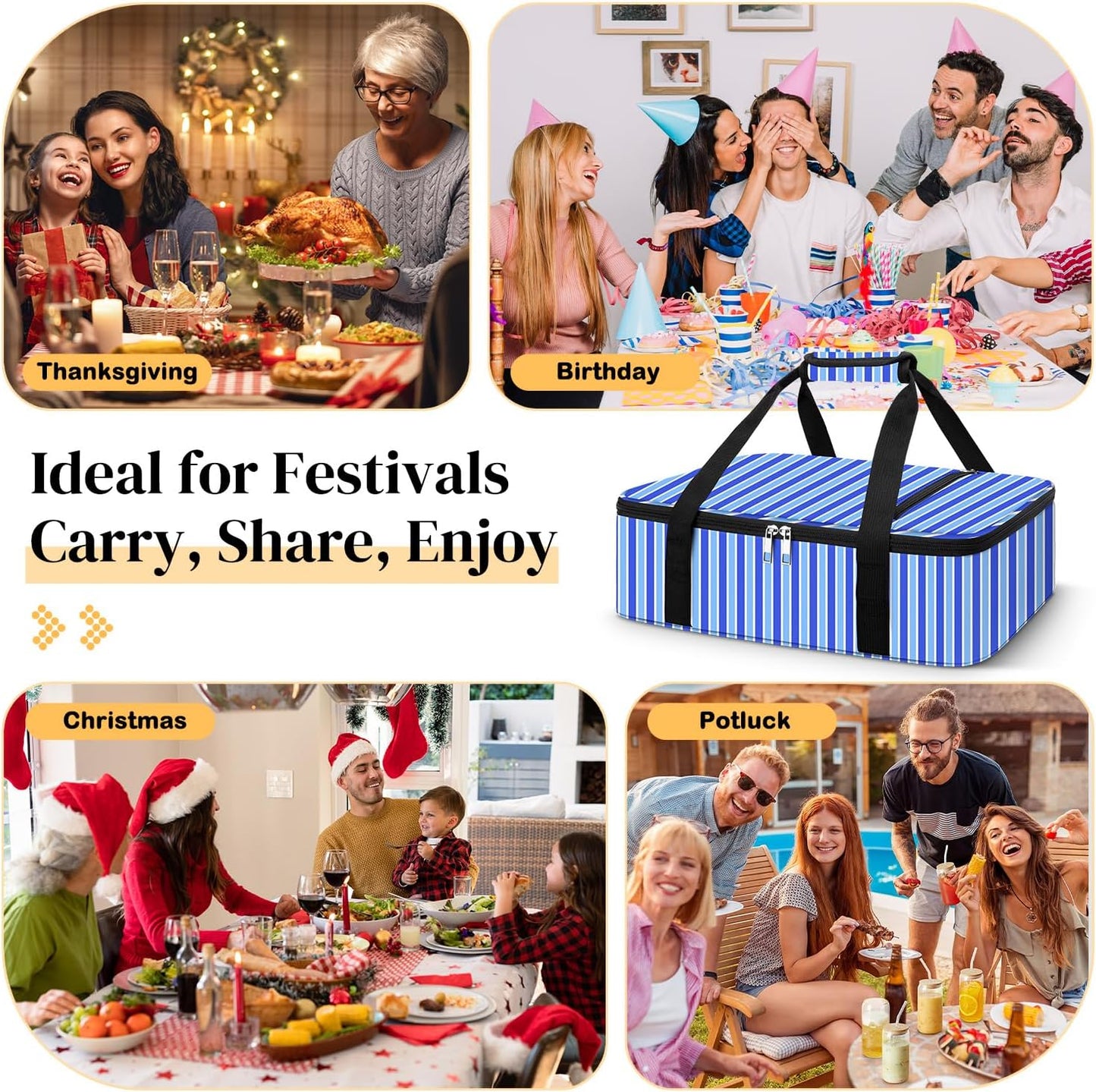 Coobiiya Insulated Casserole Carrier,Lasagna Lugger Tote Keeps Food Hot or Cold,Thermal Lunch Bag Warmer & Cooler Carrier Bag,Portable Tote Bag Fits 9" x 13" Baking Dish for Picnic and Cookout