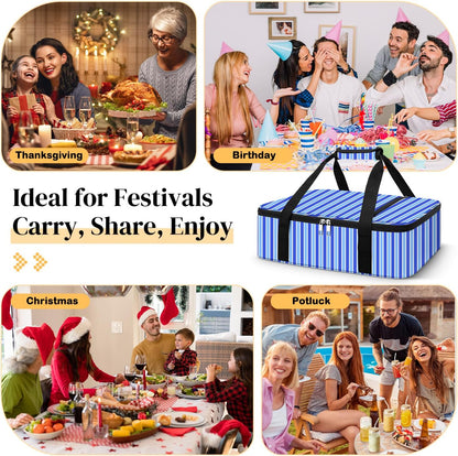 Coobiiya Insulated Casserole Carrier,Lasagna Lugger Tote Keeps Food Hot or Cold,Thermal Lunch Bag Warmer & Cooler Carrier Bag,Portable Tote Bag Fits 9" x 13" Baking Dish for Picnic and Cookout