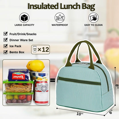 GYEUKHAM Lunch Bag Women, Lunch Box for Adult Men Kids Girls, Small Cute Lunchbox Tote Large Capacity Insulated Lunch Container Cooler for Work School Picnic Travel, Black White Stripes