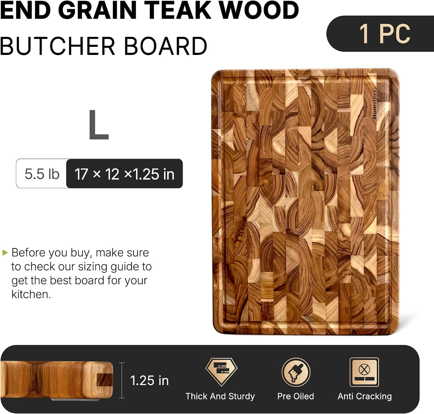 Teak Wood End Grain Cutting Board Set of 2 with Non-slip Feet, Reversible Cutting Boards for Kitchen with Juice Grooves and Handles Non Toxic Chopping Board Butcher Block Serving Tray Kitchen Gift