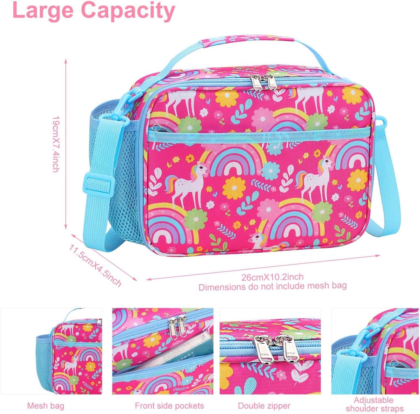 RHCPFOVR Kids Initial Lunch Bag - Insulated Lunch Box for Boys Girls,Washable Lunch Bag and Reusable Toddler Leak-proof Lunchbox for School and Daycare - Colors A