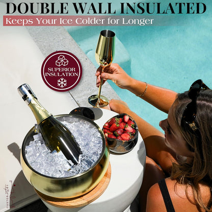 Gusto Nostro 4.1L Insulated Ice Bucket with Lid and Tongs, Double Wall Stainless Steel Ice Bucket Large, BPA Free Ice Bucket for Cocktail Bar, Keeps Champagne, Wine, Beer Chill for Parties