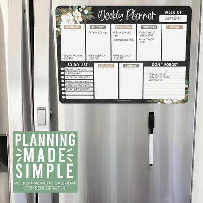 Hadley Designs Weekly Magnetic Calendar for Refrigerator - Dry Erase Board for Fridge, Magnetic Weekly Planner for Kitchen, Reusable Schedule Organizer (Magnolia)